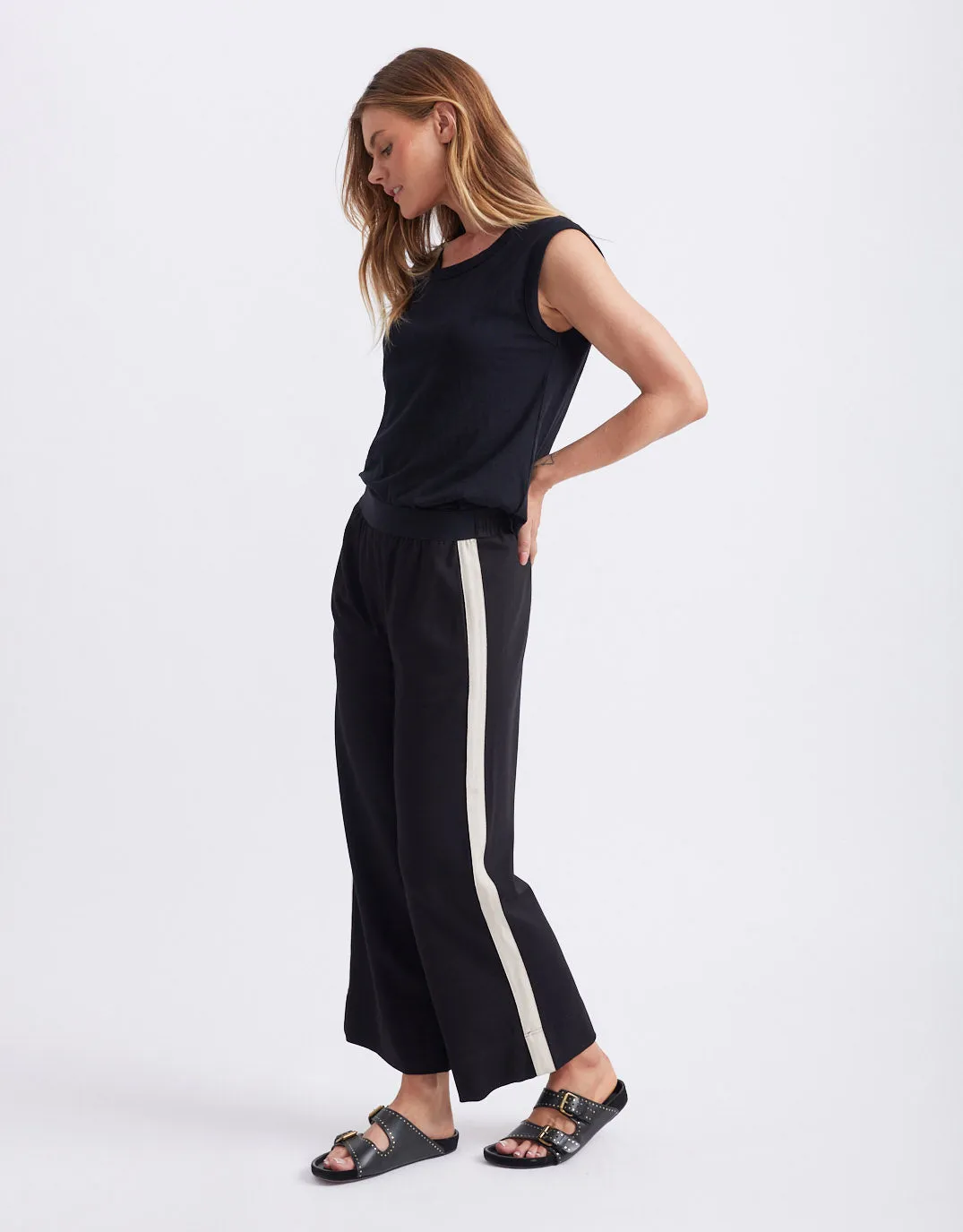 Timeless Crop Ponti Pant - Black/Beige Stripe