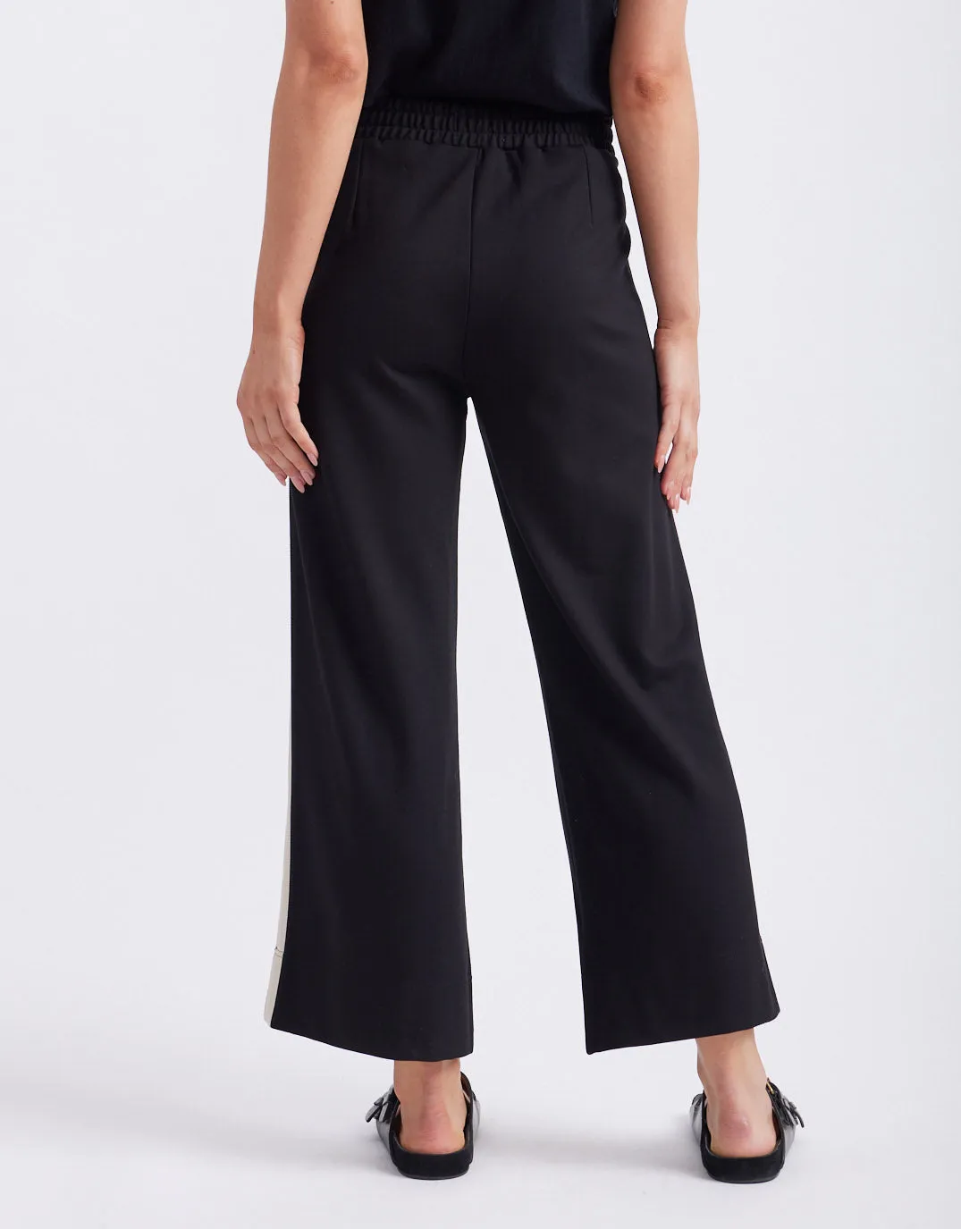Timeless Crop Ponti Pant - Black/Beige Stripe