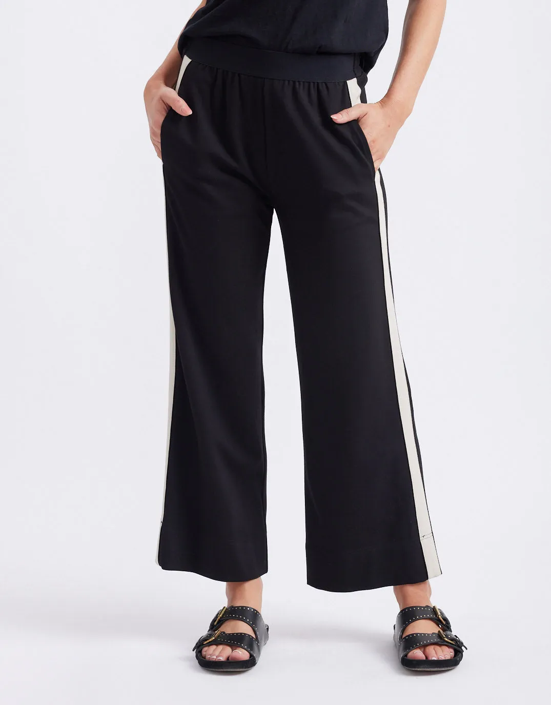 Timeless Crop Ponti Pant - Black/Beige Stripe