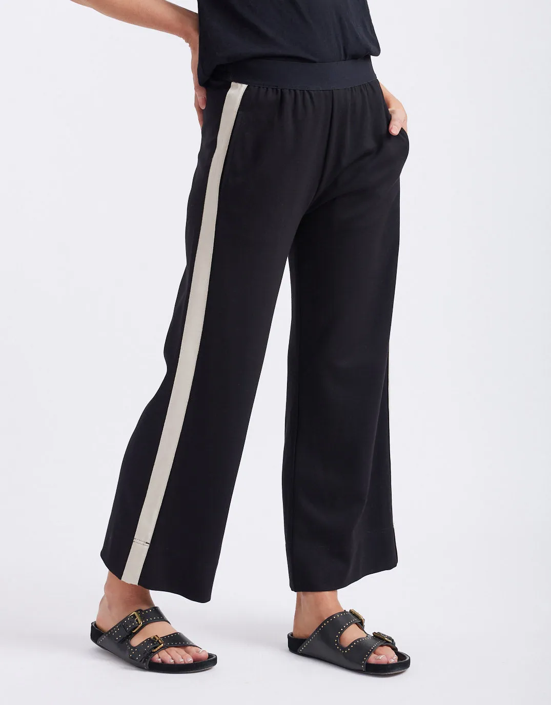 Timeless Crop Ponti Pant - Black/Beige Stripe