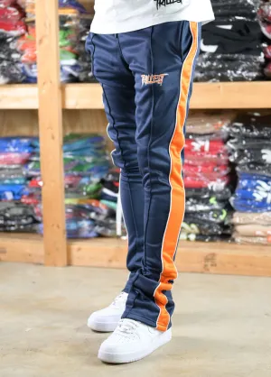 Trillest Stacked Track Pants - Navy Blue/Orange