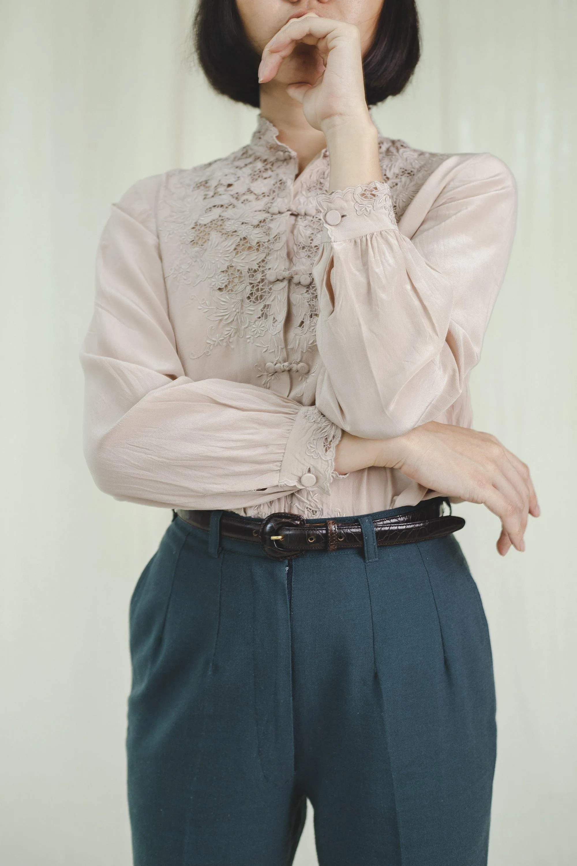 Vintage High Waist Blue and Green Tapered Trousers