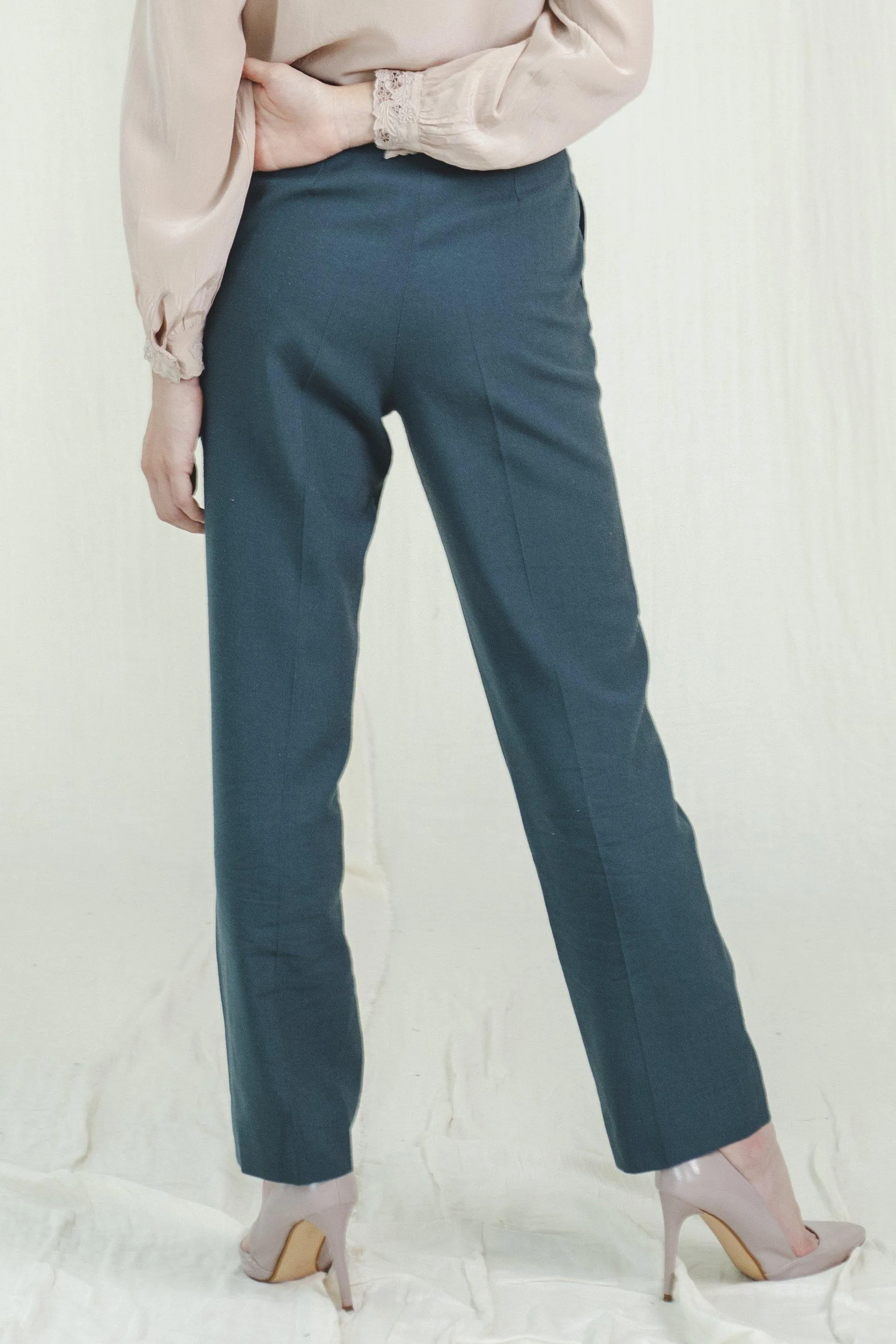 Vintage High Waist Blue and Green Tapered Trousers