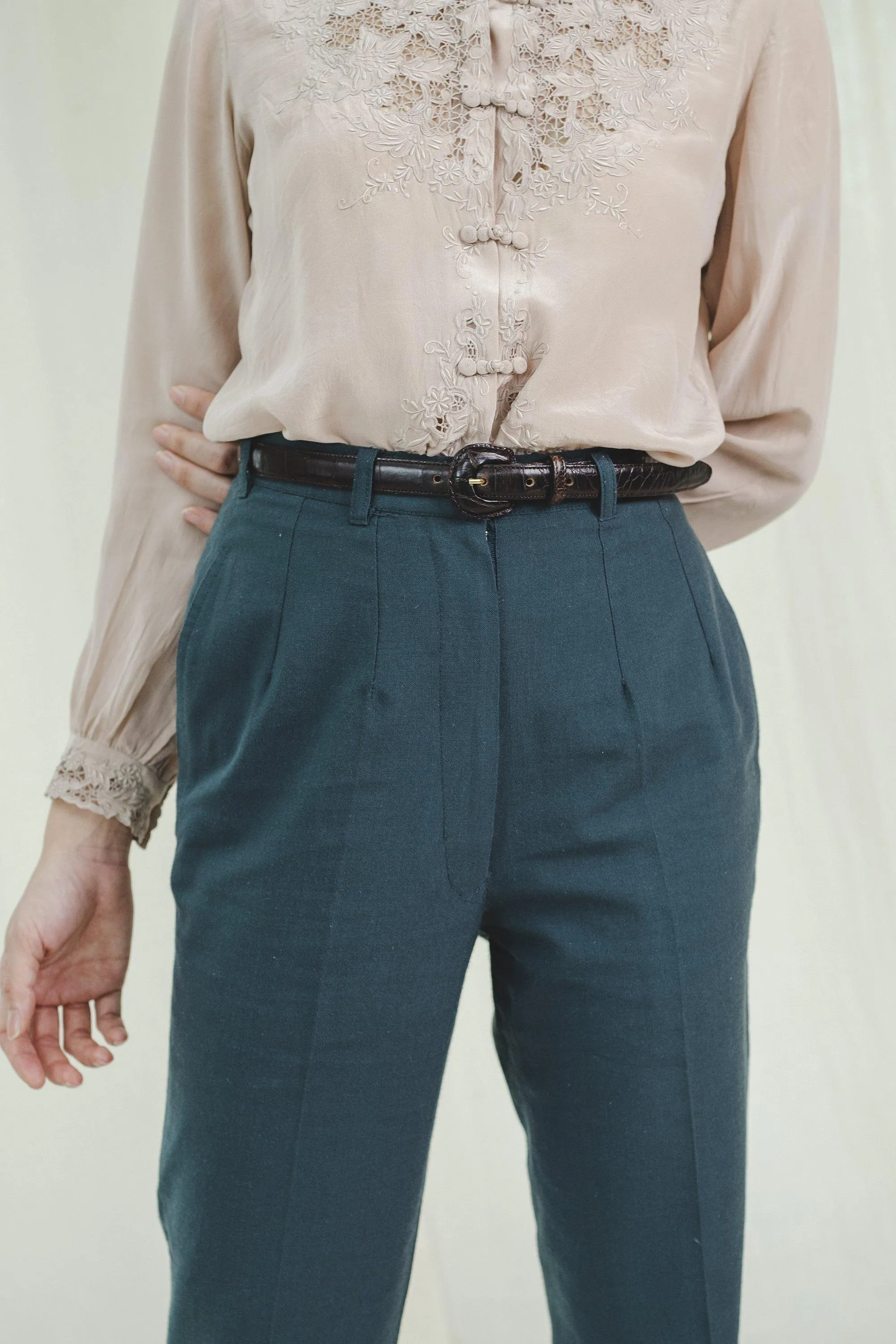 Vintage High Waist Blue and Green Tapered Trousers