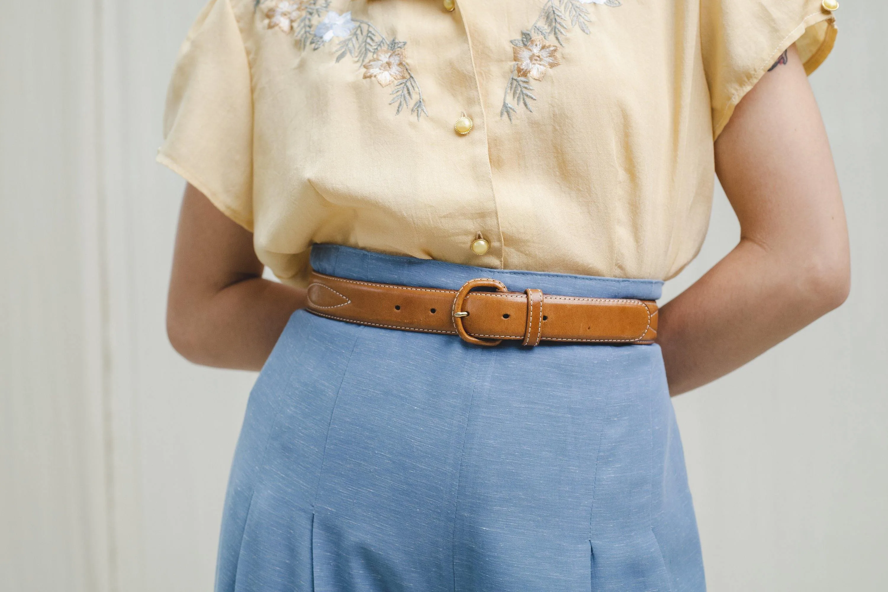 Vintage Linen Blue Pleated High Waisted Trousers