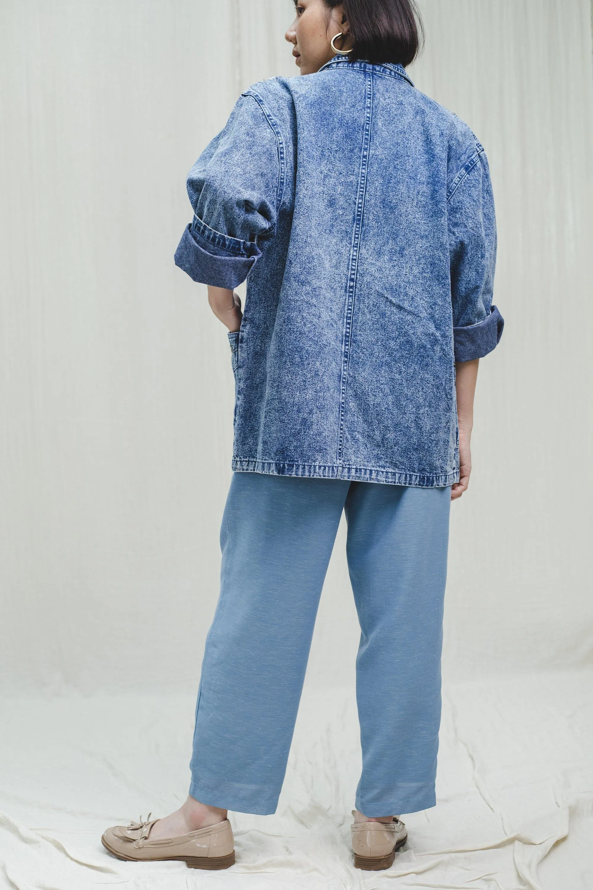 Vintage Linen Blue Pleated High Waisted Trousers