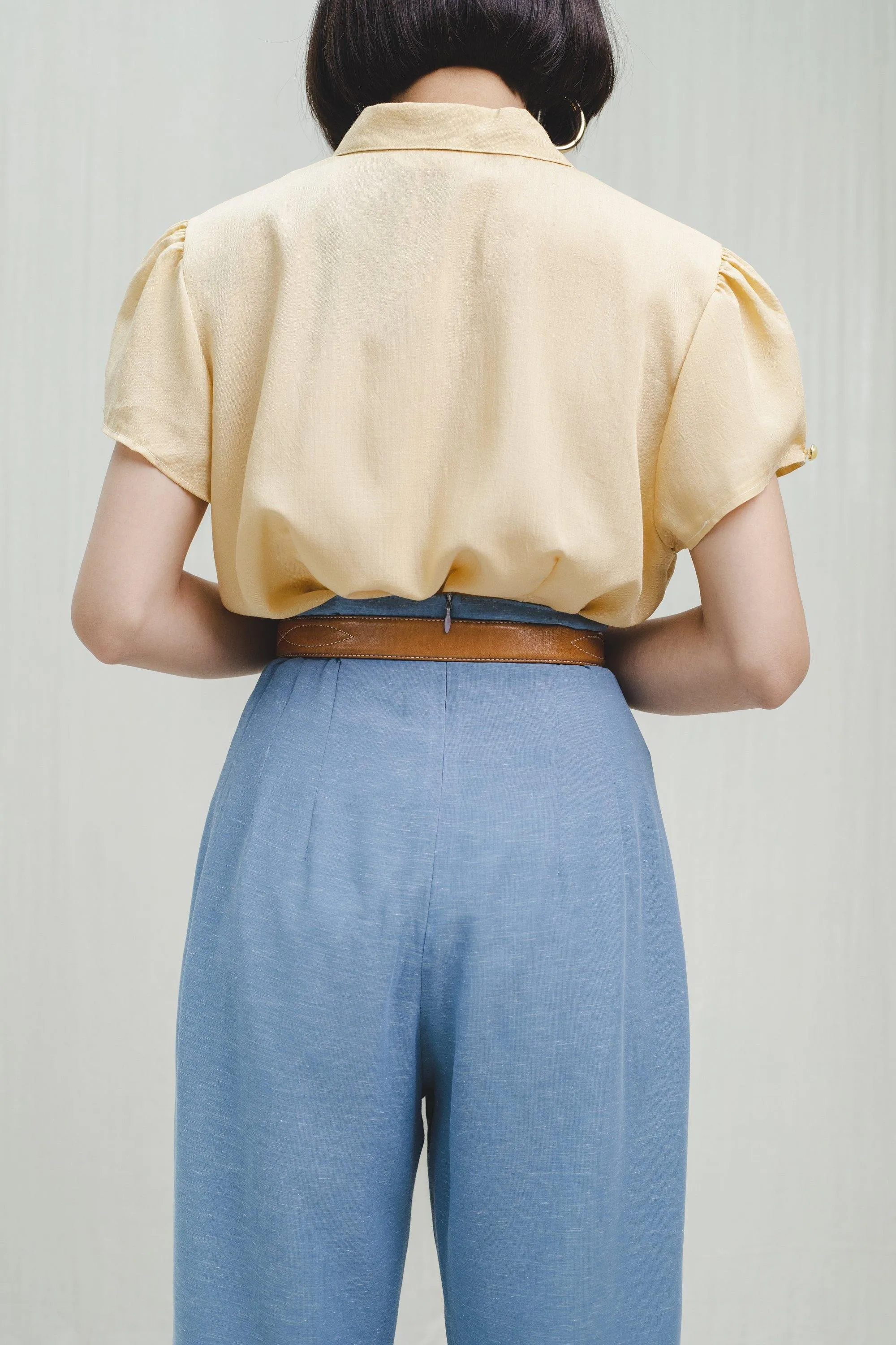 Vintage Linen Blue Pleated High Waisted Trousers