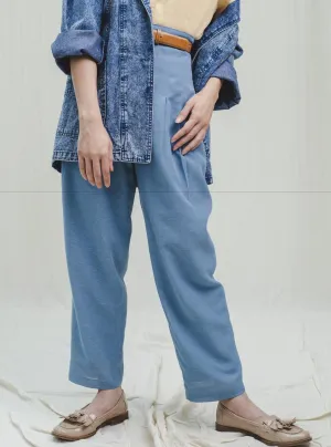 Vintage Linen Blue Pleated High Waisted Trousers
