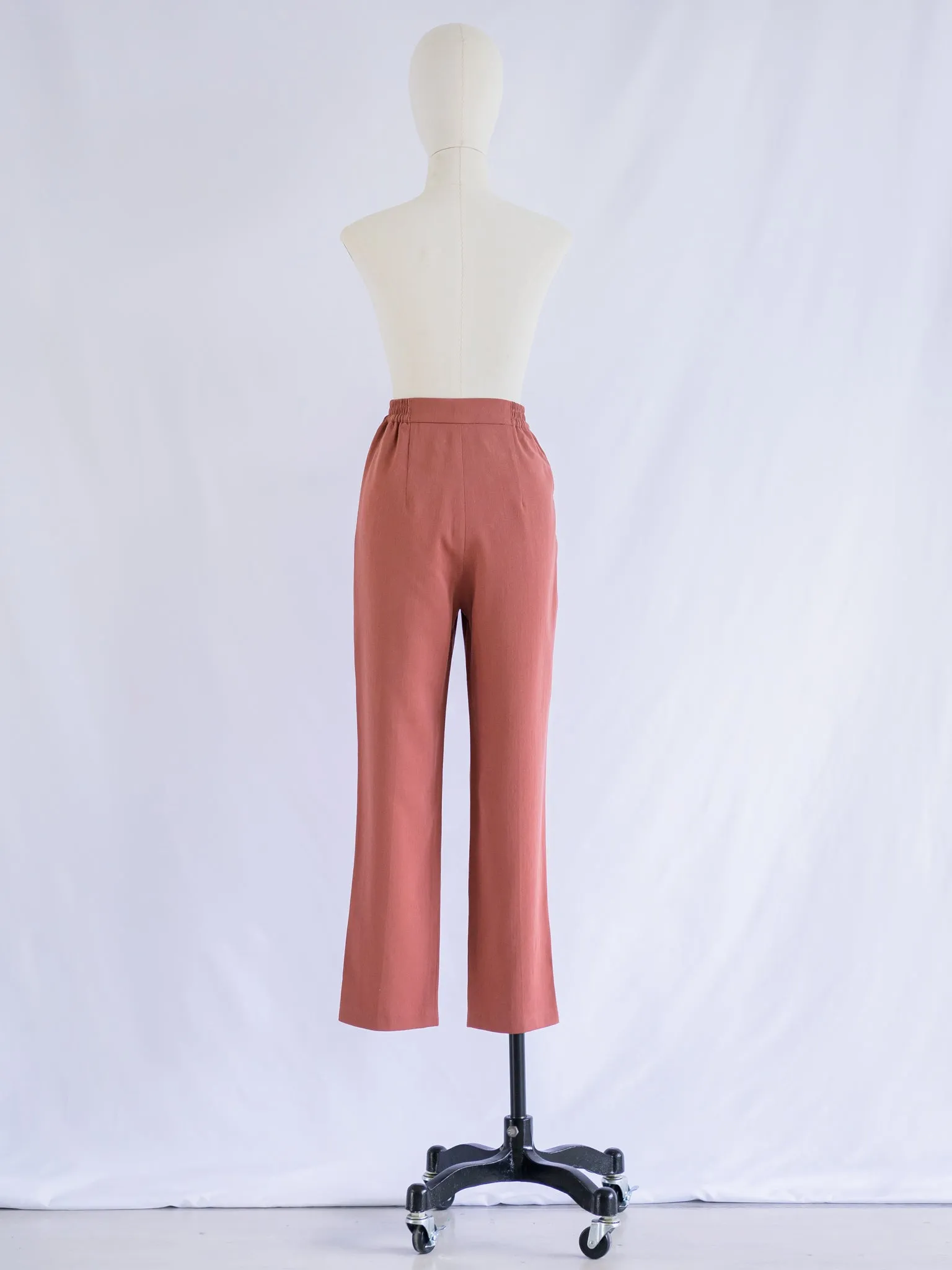 Vintage Polyester Peach Mid-Rise Cut Side Pocket Trousers