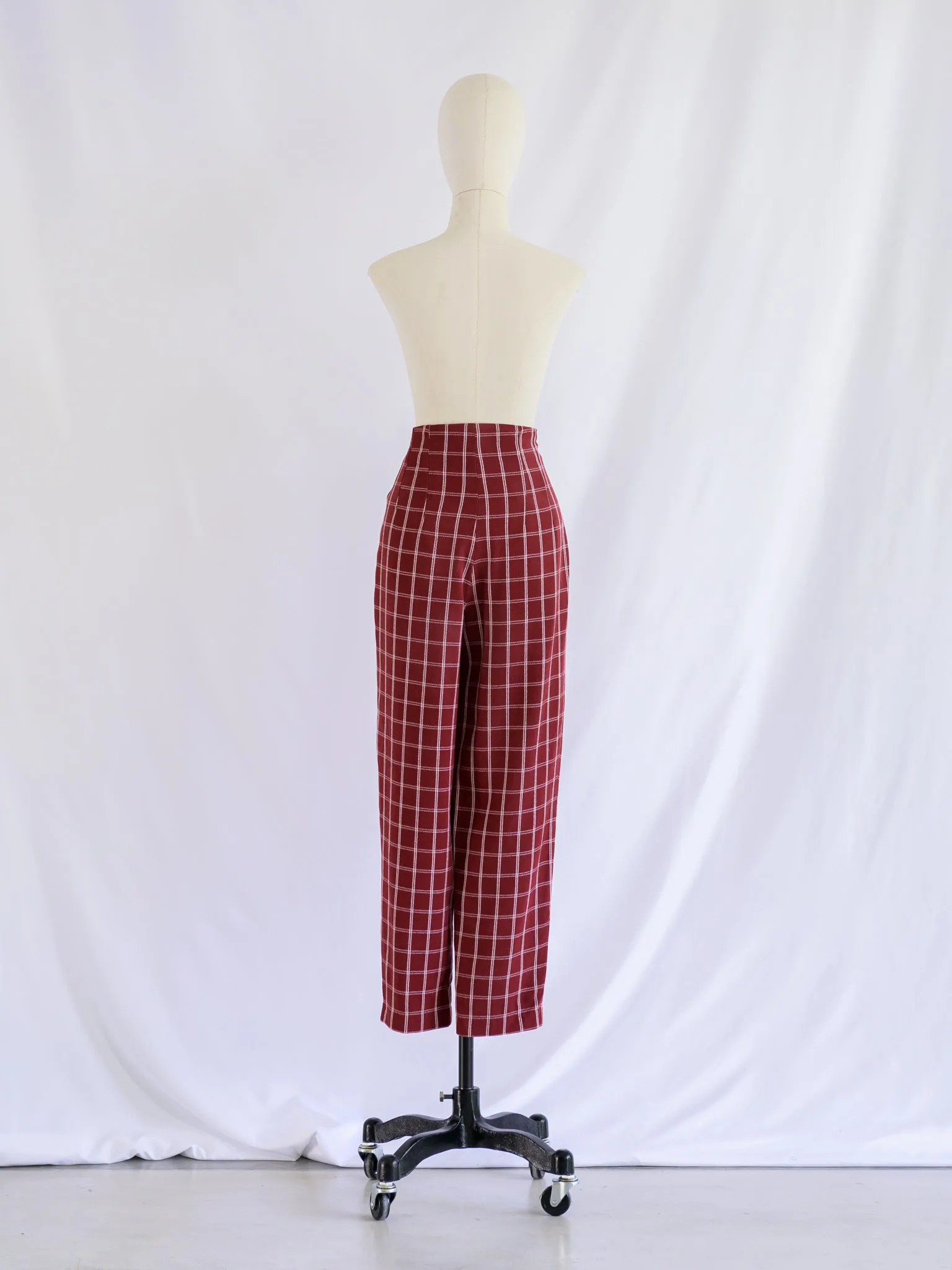 Vintage Red Plaid Pattern High Waist Zipper Trouser