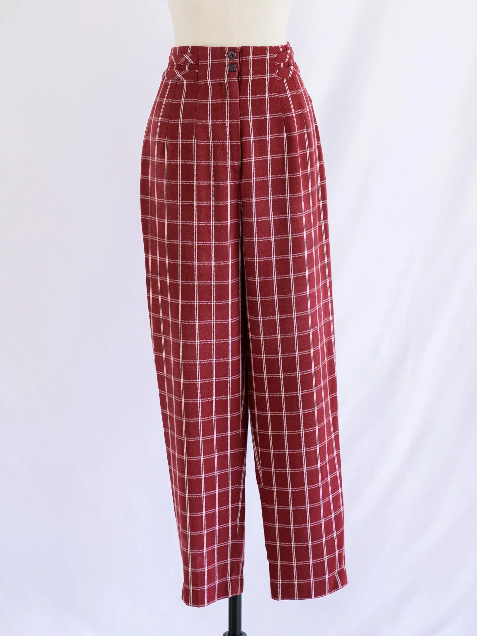 Vintage Red Plaid Pattern High Waist Zipper Trouser