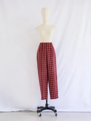 Vintage Red Plaid Pattern High Waist Zipper Trouser