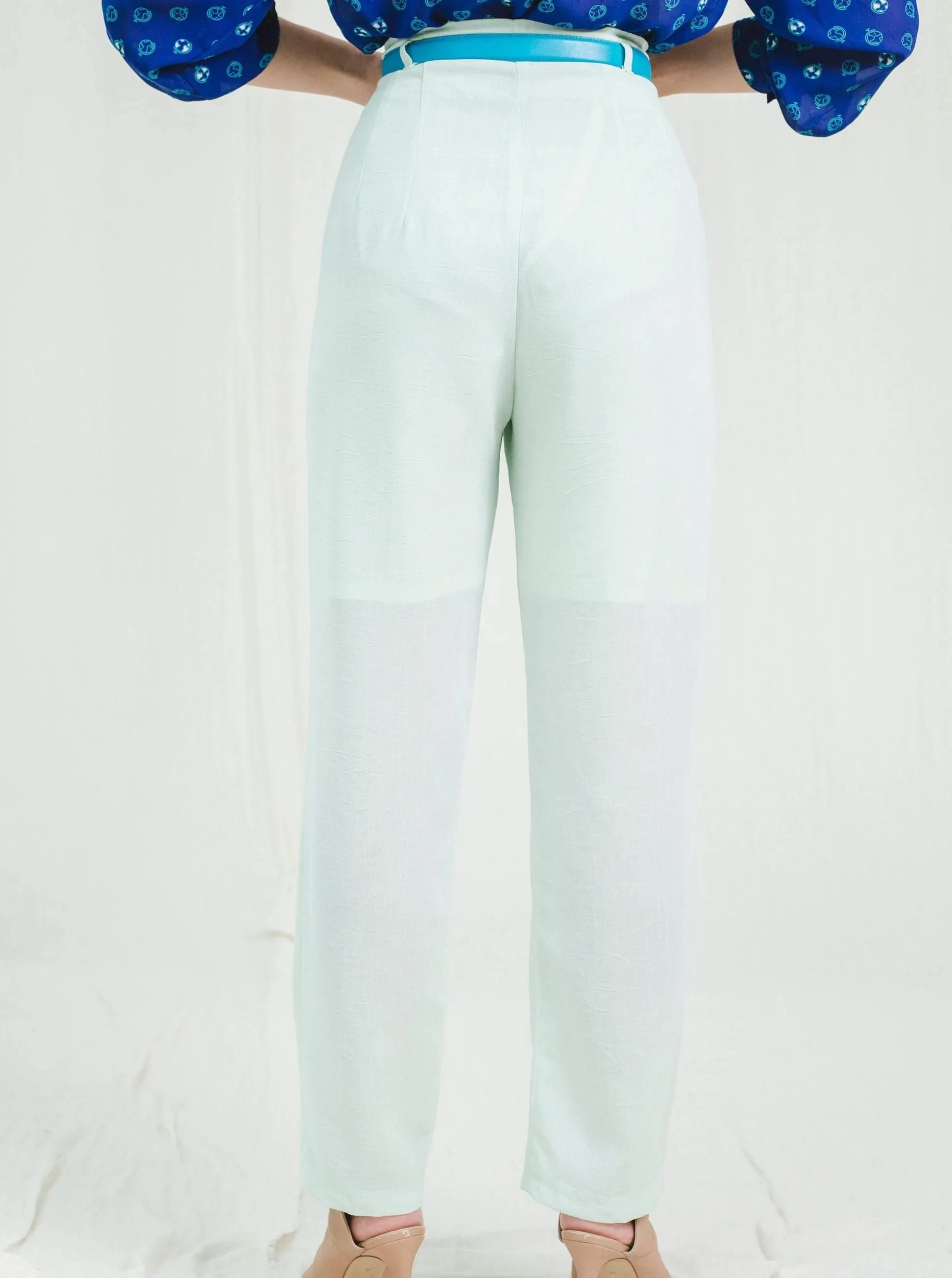 Vintage Straight High-Waisted Mint Green Polyester Trousers