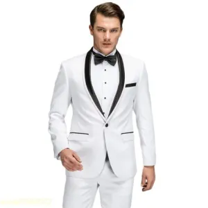 White Spring Shawl Collar Black Satin Trim Tuxedo