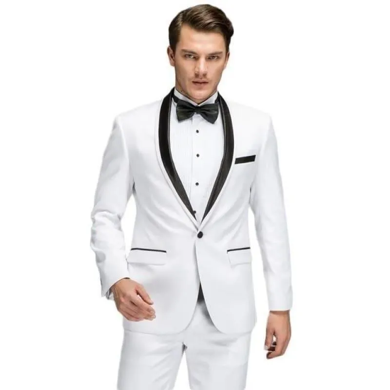 White Spring Shawl Collar Black Satin Trim Tuxedo