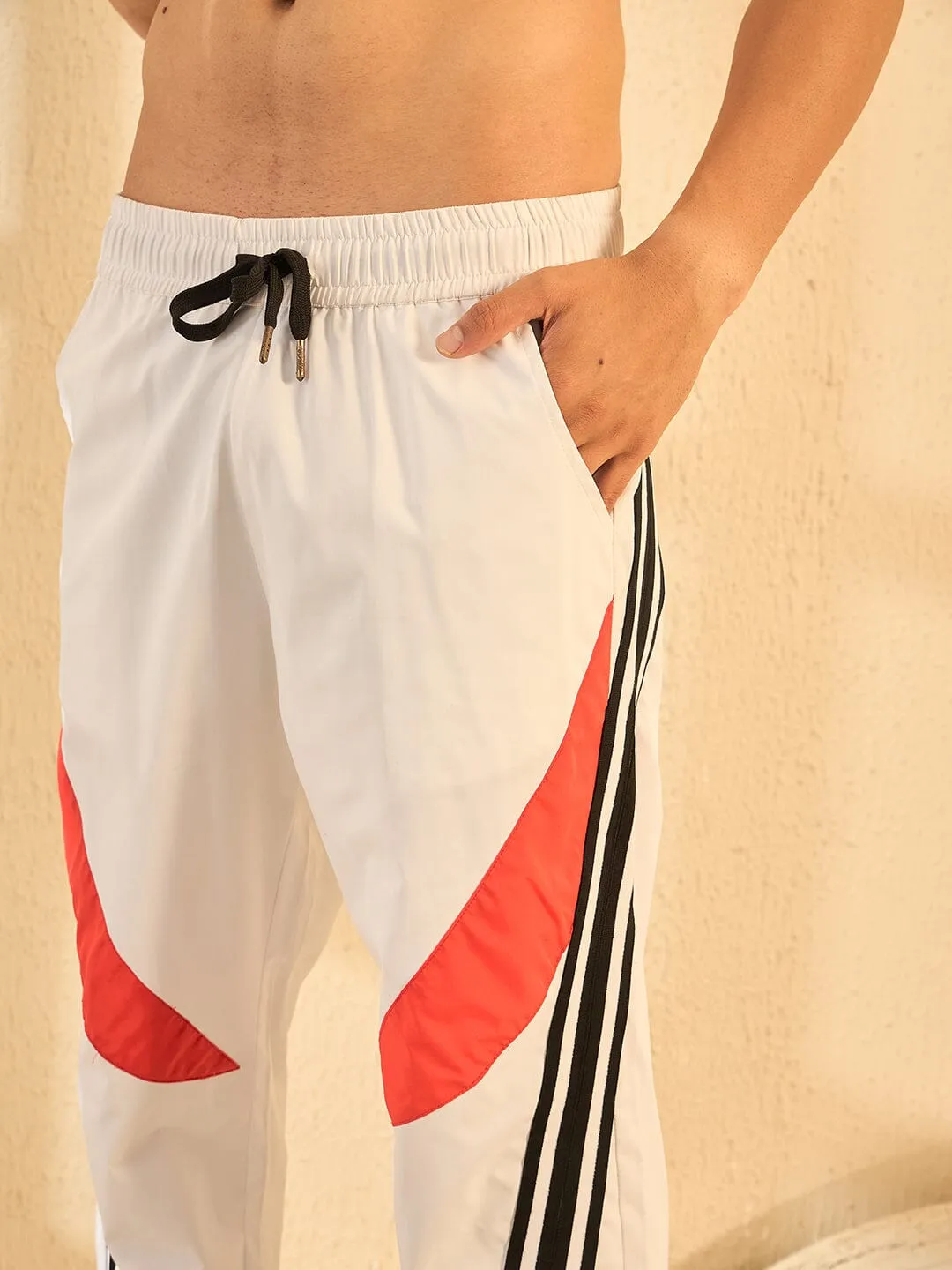 White Taped Parachute Trackpants