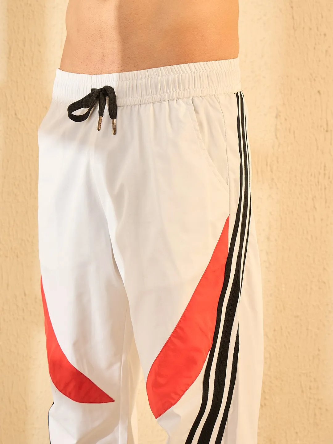 White Taped Parachute Trackpants