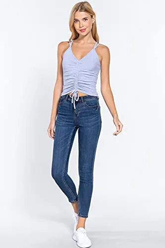 Women's Front Ruched Detail Cami Heavy Rib Knit Top