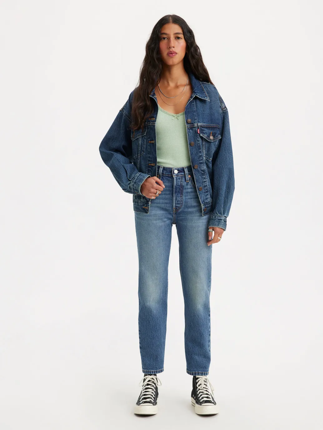 Women's Mid Rise 501 Crop Regular Fit Button Fly Jeans