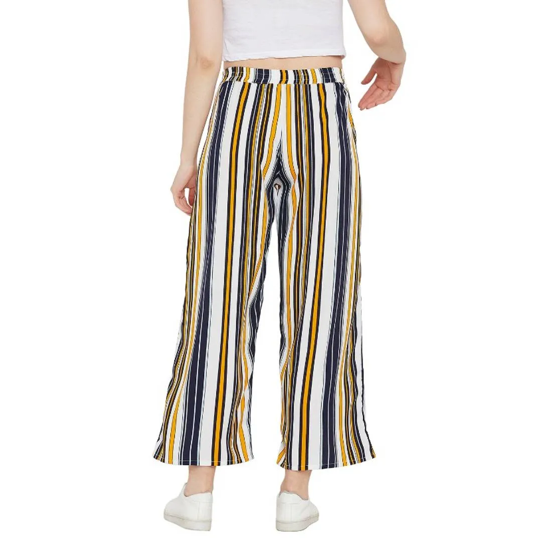 Women's Multicoloured Striped Polyester Trouser