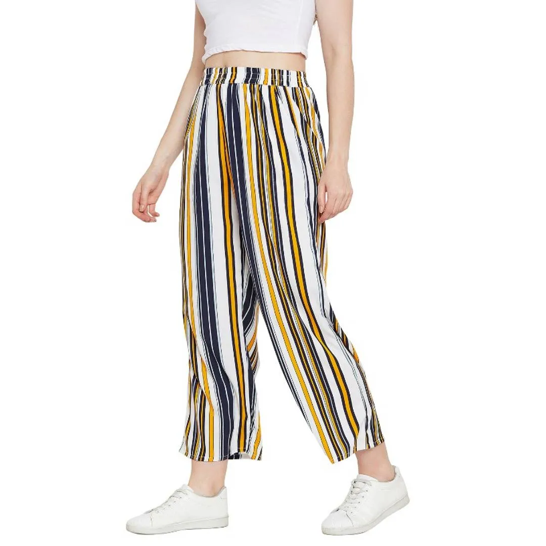 Women's Multicoloured Striped Polyester Trouser