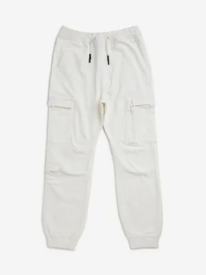 Y&F Kids White Cargo-Style Mid-Rise Joggers